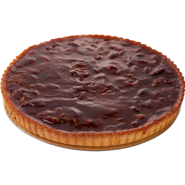 Mezzapica pecan pie made from Shortbread base filled with whole pecans and surrounded by caramel sauce