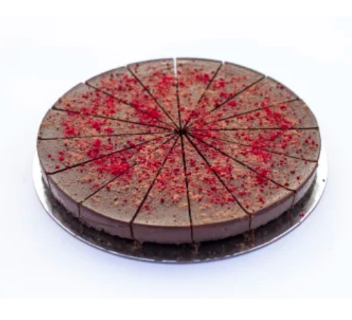 raw passion chocolate & raspberry vegan cake sliced
