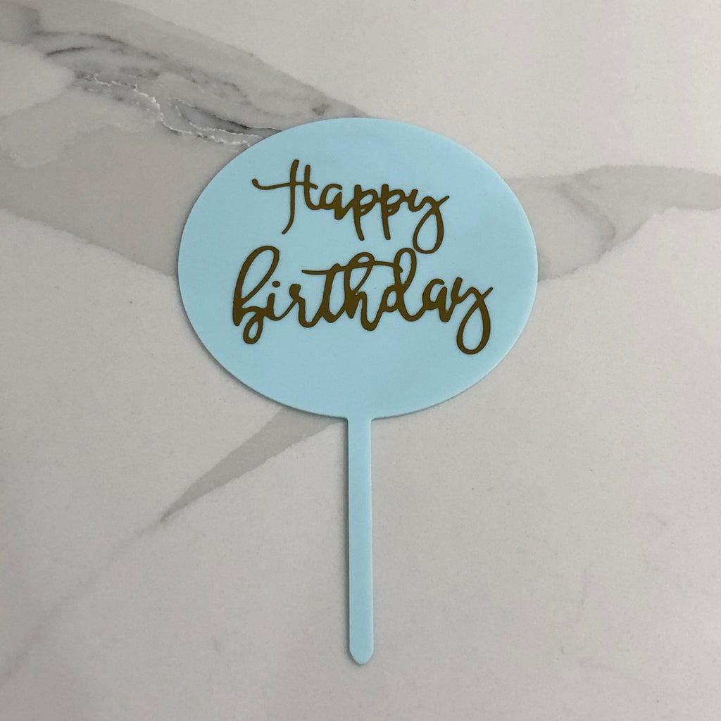 HAPPY BIRTHDAY CAKE TOPPER (BLUE & GOLD) - STORE TO DOOR