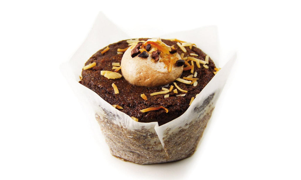 Organic Gluten Free Vegan Chocolate Power Muffin Packed with antioxidant rich cacao and almonds in a 4 pack