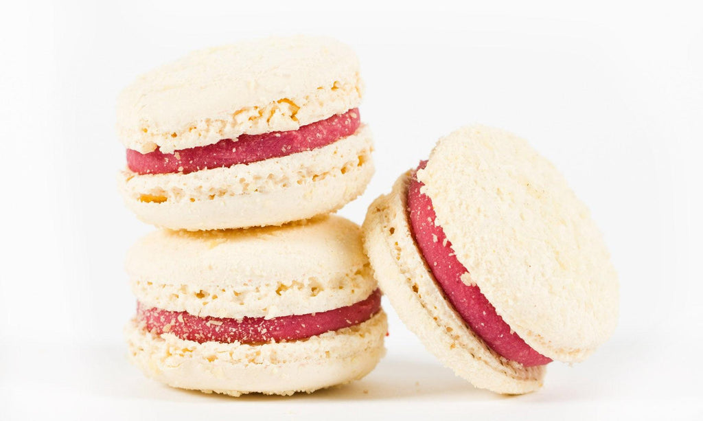 RASPBERRY AND ALMOND FRIAND MACARONS 12 PACK