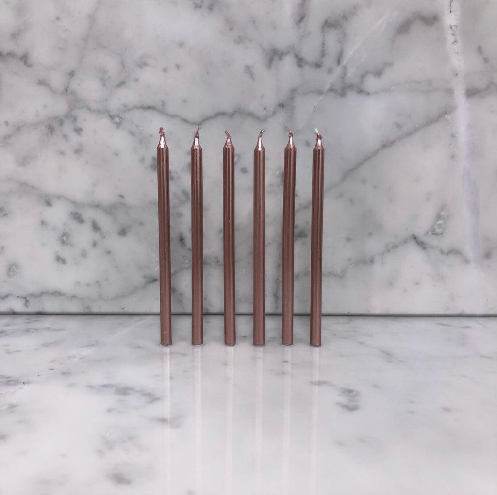 ROSE GOLD CAKE CANDLES (PACK OF 12) - STORE TO DOOR