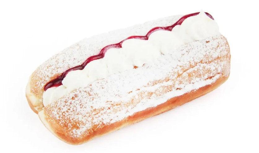 Large Jam filled long johns with cream and icing sugar in pack of 4
