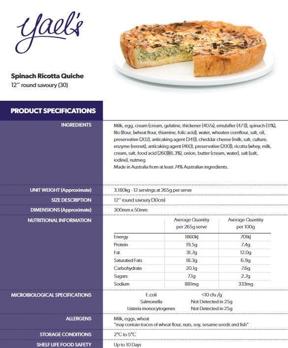 YAEL'S SPINACH AND RICOTTA QUICHE (FAMILY SIZE) - STORE TO DOOR