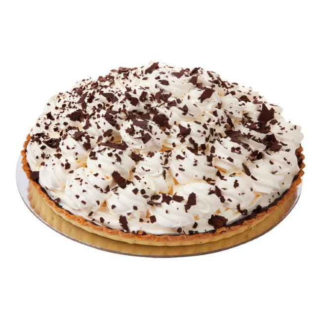 Mezzapica A classic English Banoffee – Shortbread pie base filled with caramel and fresh banana, topped with fresh cream and a light sprinkle of chocolate