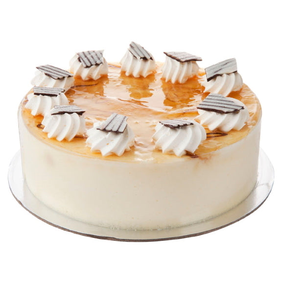 Mezzapica pannacotta mousse torte made from Layers of sponge filled with crème mousse and soft caramel