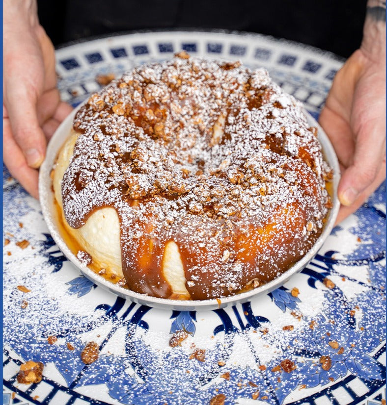 Sweet Belem Molotof with salted caramel & almond praline cake