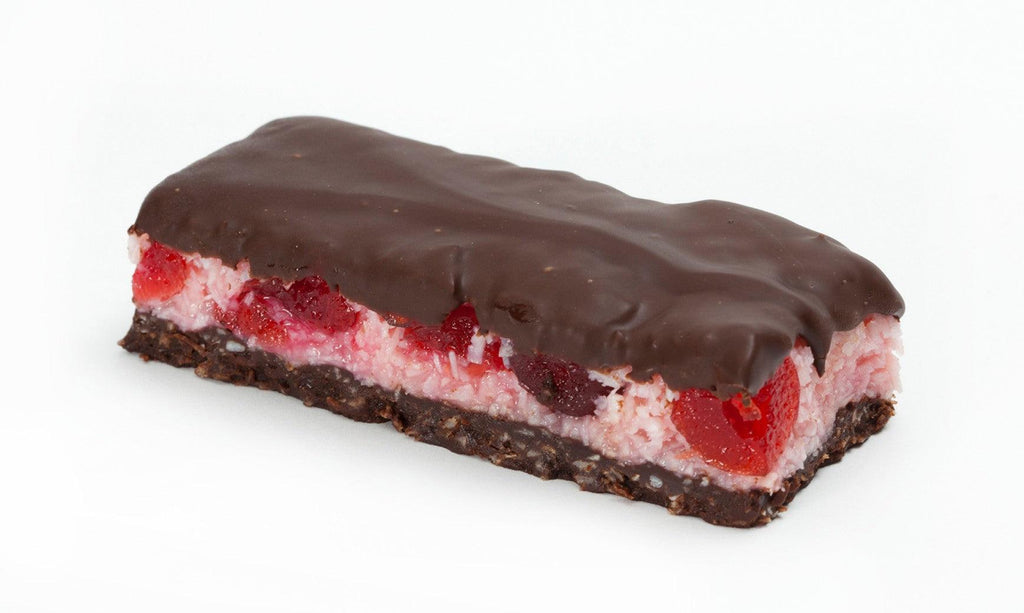 Cherry Ripe Slice with Juicy cherries and moist sweet coconut smothered in rich dark chocolate in a 6 pack
