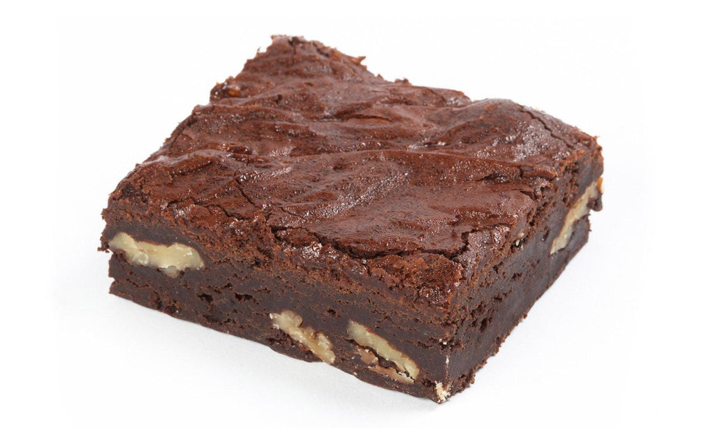 Chocolate Pecan Brownie Slices cut in square and box of 6