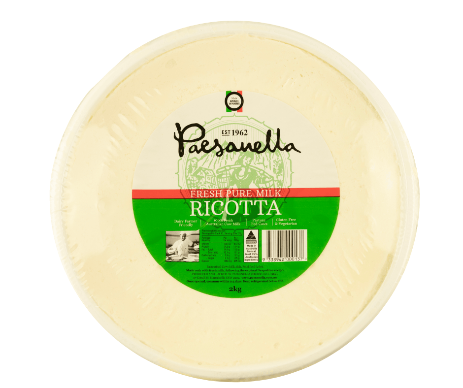 Paesanella fresh pure milk ricotta vacuumed basket 2kg pasture fed, gluten free and vegeterian