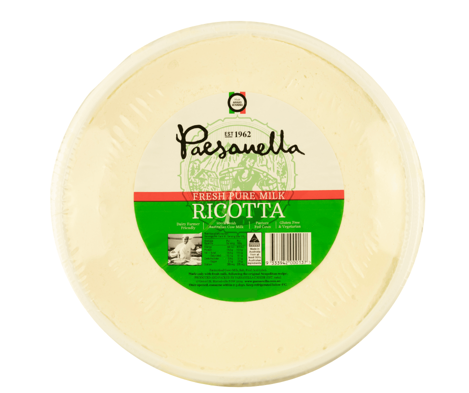 Paesanella fresh pure milk ricotta vacuumed basket 1kg pasture fed, gluten free and vegeterian