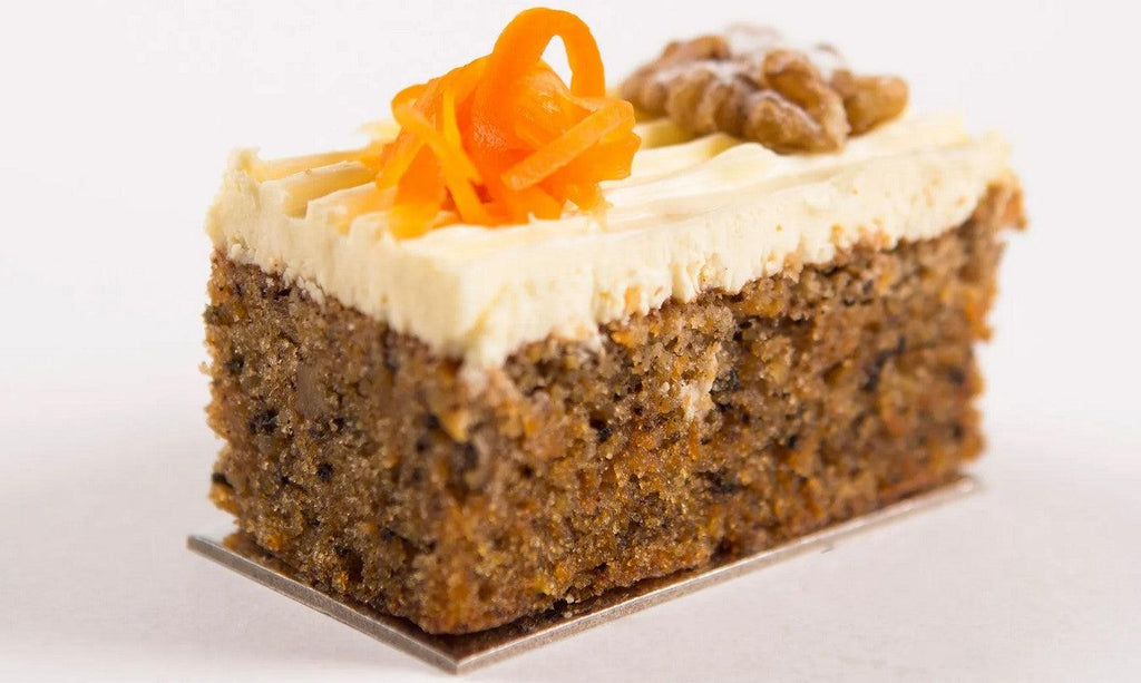 Carrot Cake slices which are rectangle in a box of 6