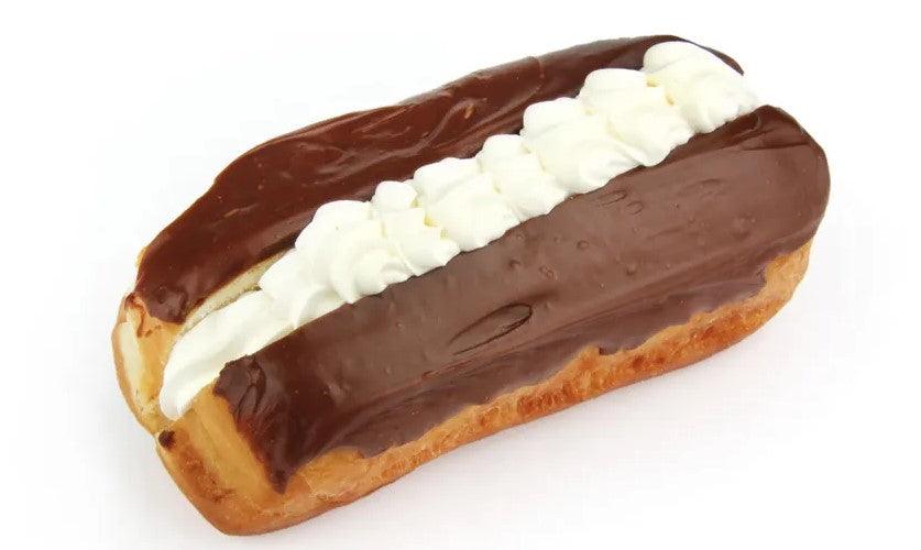 Chocolate filled long johns, large size with cream and in a box of 4